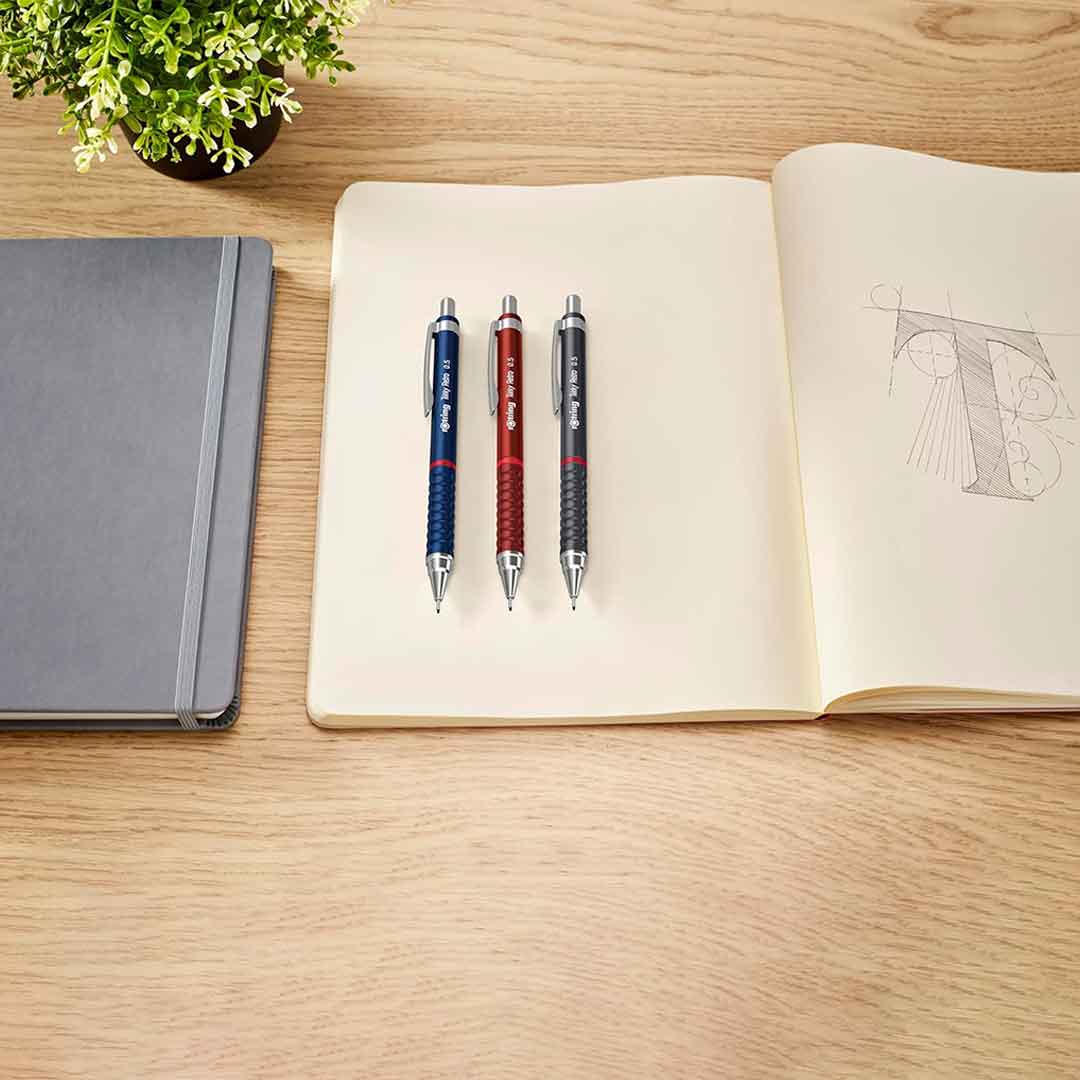Rotring | 0.7mm | Metallic Grey Clutch Lead | Mechanical Pencil | Tikky Retro | 2B Lead | Eraser Inbuilt