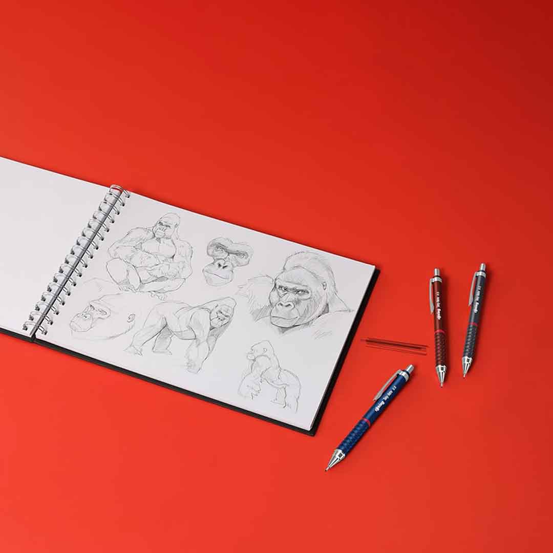 Rotring | 0.7mm | Metallic Grey Clutch Lead | Mechanical Pencil | Tikky Retro | 2B Lead | Eraser Inbuilt