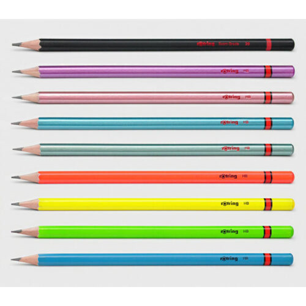 Rotring | Woodcase | HB Graphite Pencil | Core Assorted Colours | Blister Pack of 4 Wooden Pencils