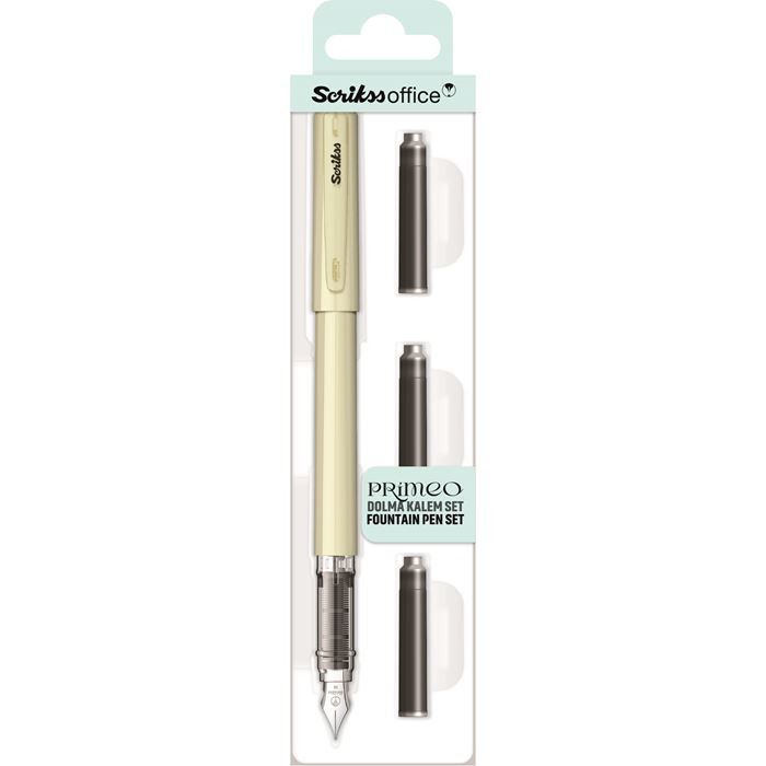 Scrikss Primeo Medium Nib Fountain Pen | 3 Cartridges Included | Stainless Steel Nib & ABS Body | Kiwi Green | in Blister Pack