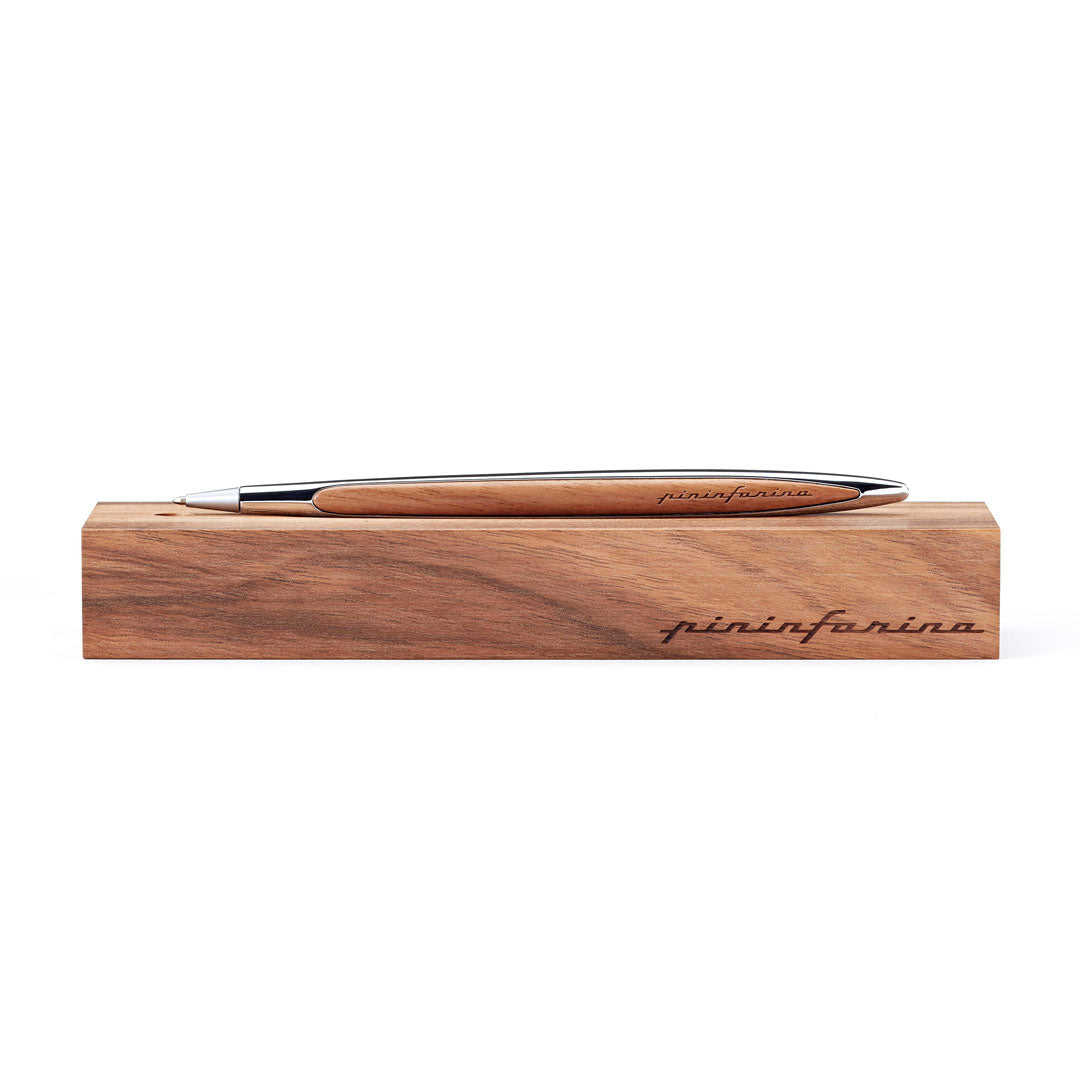Pininfarina | Cambiano Classic Ink | Ballpoint Pen | Polished Chrome | Solid Wood Desk Stand