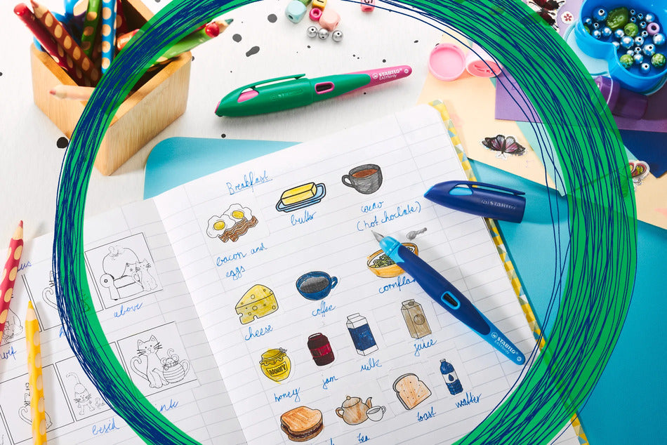 Stabilo | Easy Birdy | Fountain Pen | Right Handed | Turquoise/Neon pink | Medium nib