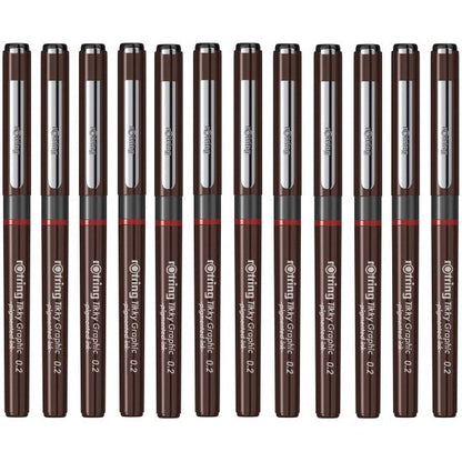 Rotring | Tikky | Graphic Fineliner | Black Pigmented Lightfast | Pack of 12pieces | 0.2mm