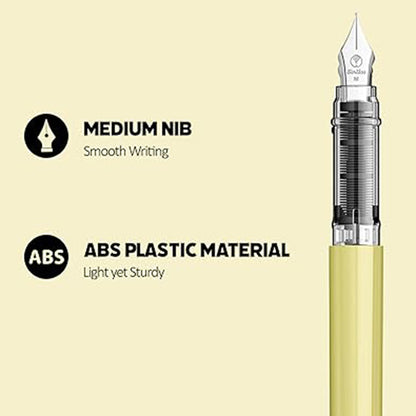 Scrikss Primeo Medium Nib Fountain Pen | 3 Cartridges Included | Stainless Steel Nib & ABS Body | Kiwi Green | in Blister Pack