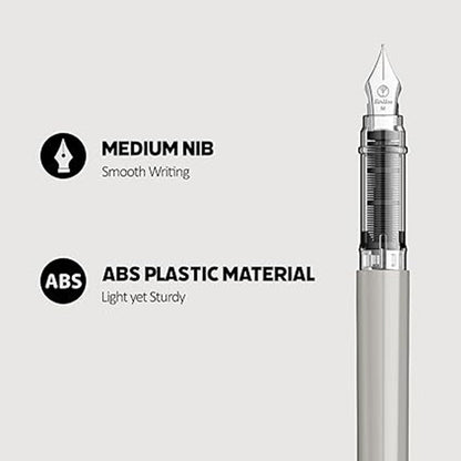 Scrikss Primeo Medium Nib Fountain Pen | 3 Cartridges Included | Stainless Steel Nib & ABS Body | Grey | in Blister Pack 7
