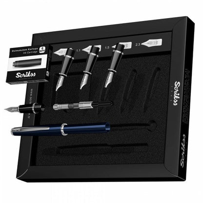 Scrikss | Calligraphy | Pen Set | Blue | Medium, 1.1mm, 1.5mm, 2.3mm Nib - penpencilink