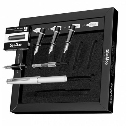 Scrikss | Calligraphy | Pen Set | White Acrylic Carbon Fiber | Medium, 1.1mm, 1.5mm, 2.3mm Nib - penpencilink