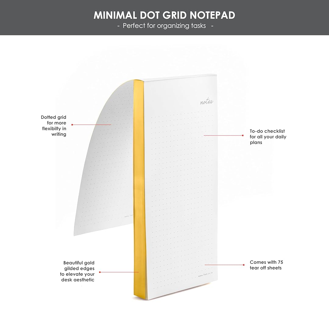 7mm Between the Lines | 75 Leaves | Minimal Dot Grid Notepad | Pack of 2