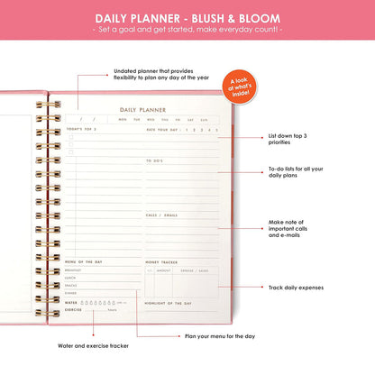 7mm Between the Lines | Daily Undated Planner Notebook | Blush & Bloom | 150 Pages