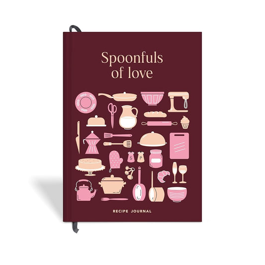 7mm Between the Lines | Recipe Journal | A5 Size | 4 Sticker Sheets | Hardbound and Laminated | Spoonfuls of Love | Maroon