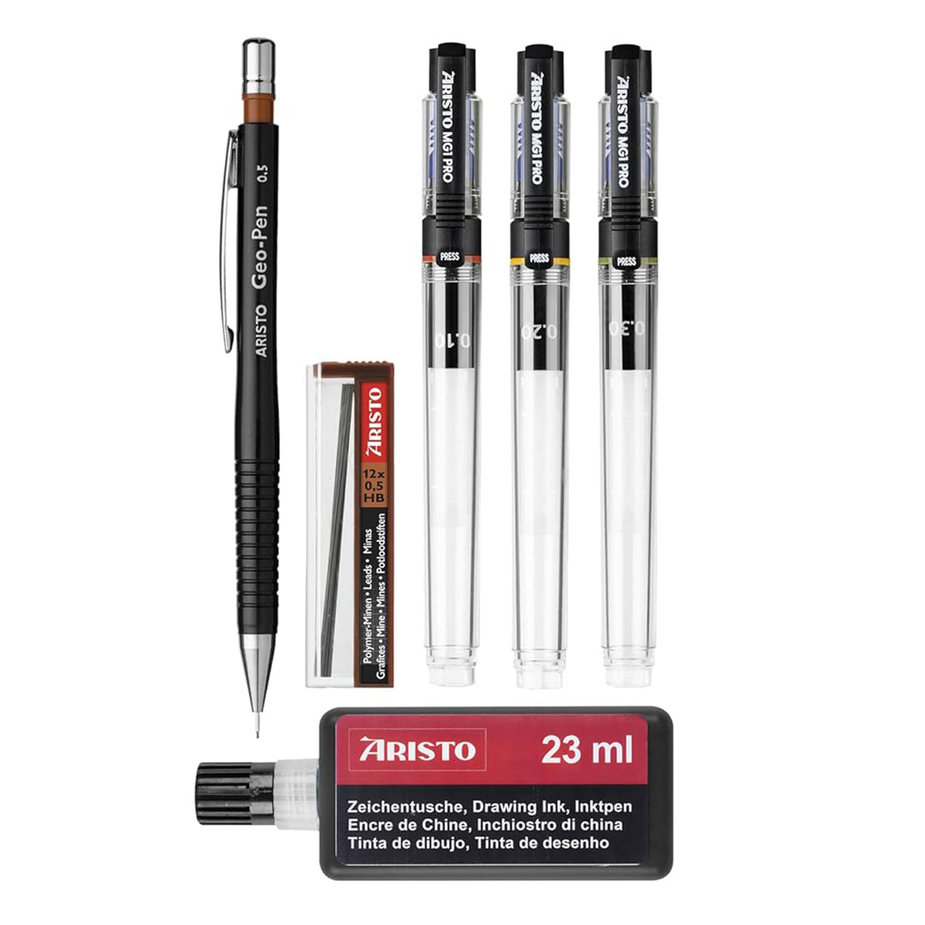 Aristo | Technical Drawing Pen | 0.1mm,0.3mm,0.5mm with 0.5mm Geo-pen | Mechanical Clutch Lead Pencil