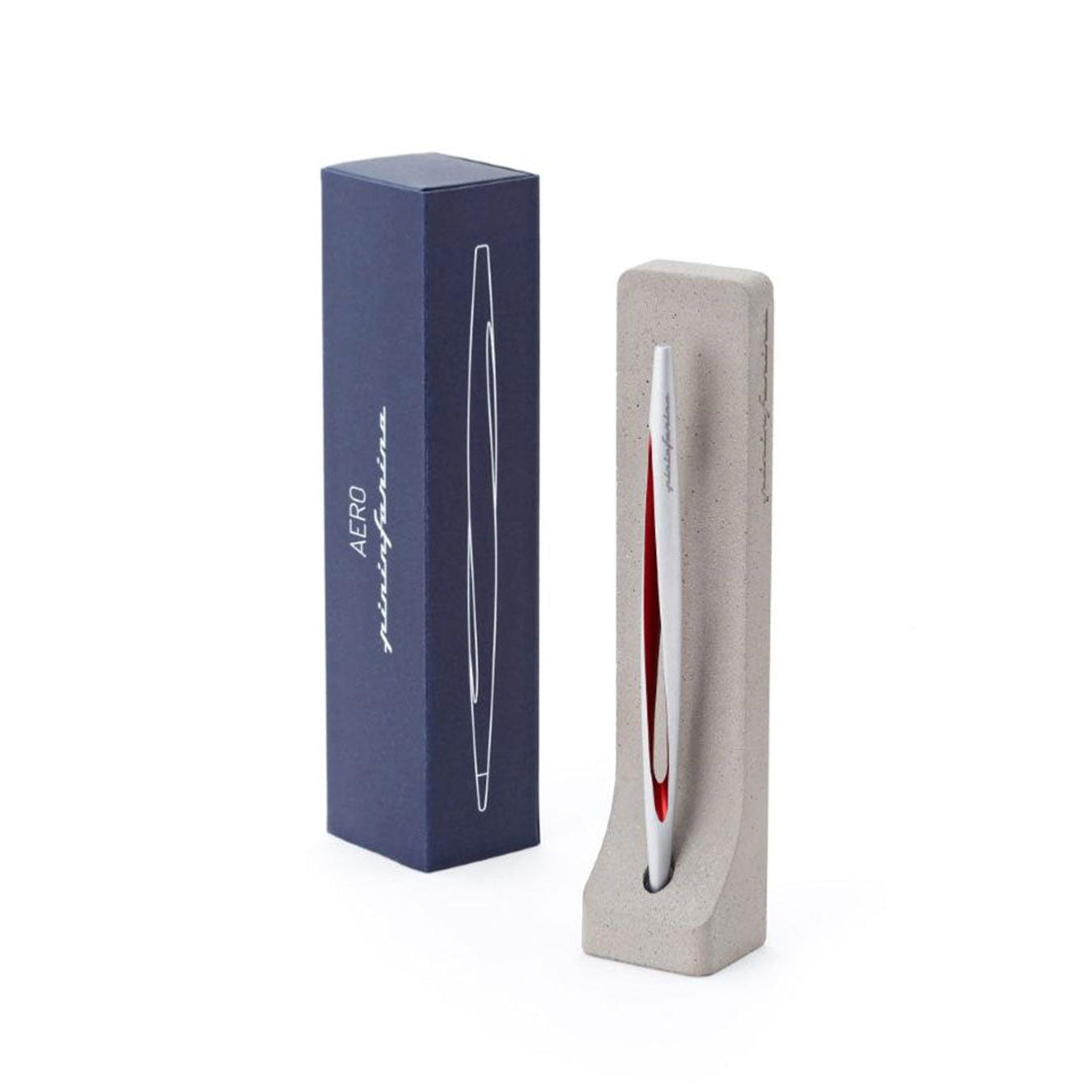 Pininfarina | Aero Red Pencil | Ethergraf® metal alloy tip | Raw Concrete Desk Stand