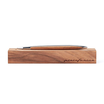 Pininfarina | Cambiano Classic Ink | Ballpoint Pen | Polished Chrome |  Solid Wood Desk Stand