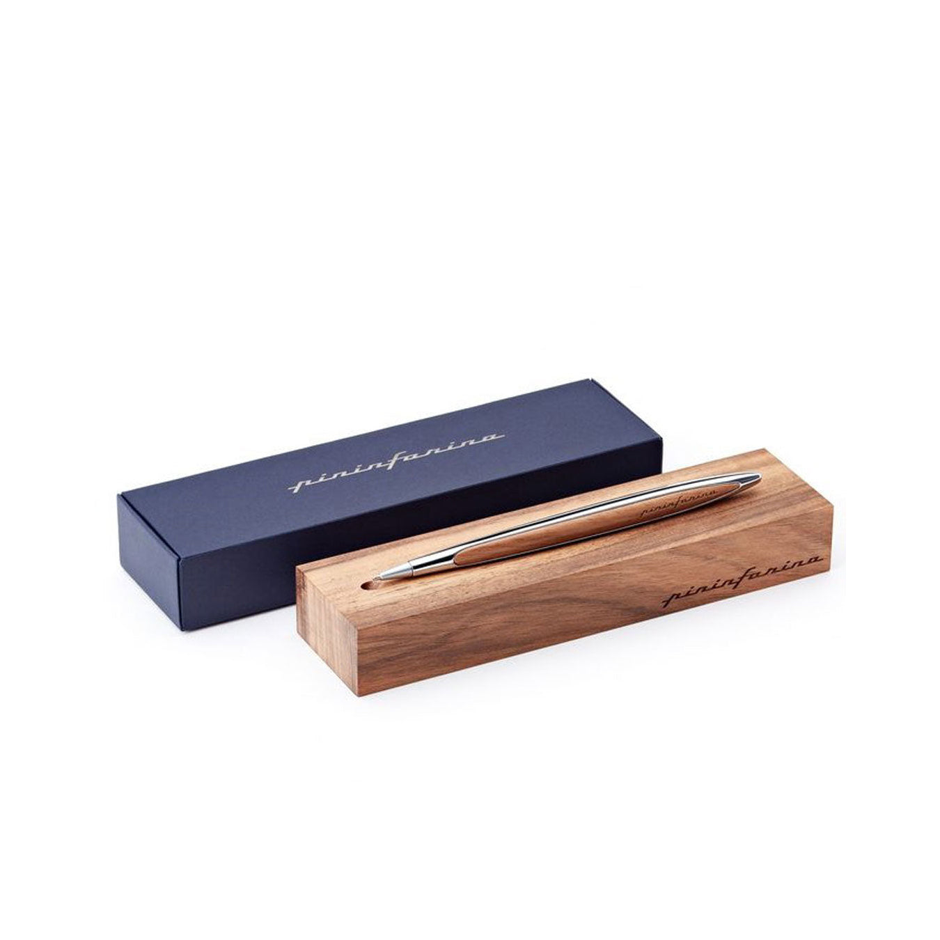Pininfarina | Cambiano Classic Ink | Ballpoint Pen | Polished Chrome |  Solid Wood Desk Stand
