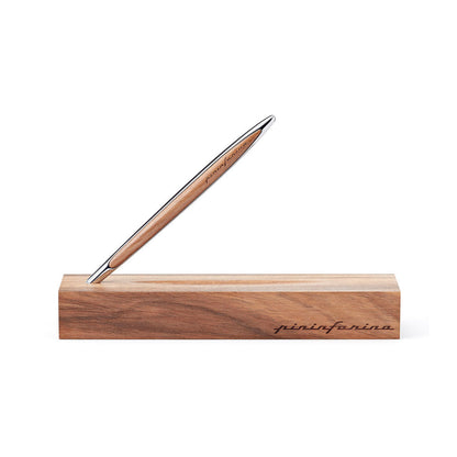 Pininfarina | Cambiano Classic Ink | Ballpoint Pen | Polished Chrome |  Solid Wood Desk Stand