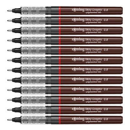 Rotring | Tikky | Graphic Fineliner | 0.8mm | Black Ink | Box of 12