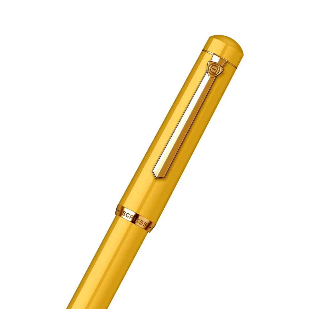 Scrikss | 419 Legendary | Fountain Ink Pen | Medium Nib | Gold Plated | Glossy Yellow Barrel