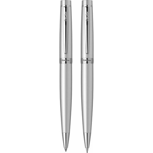 Scrikss | Honour 38 | Ball Point & 0.7mm Mechanical Pencil  Set | Matt Chrome