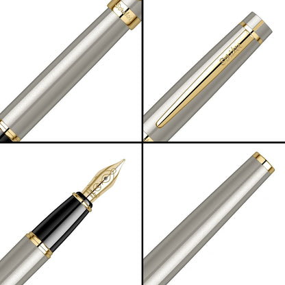 Scrikss | Honour 38 | Brass Body with Gold Plated | Fountain Pen | Grey