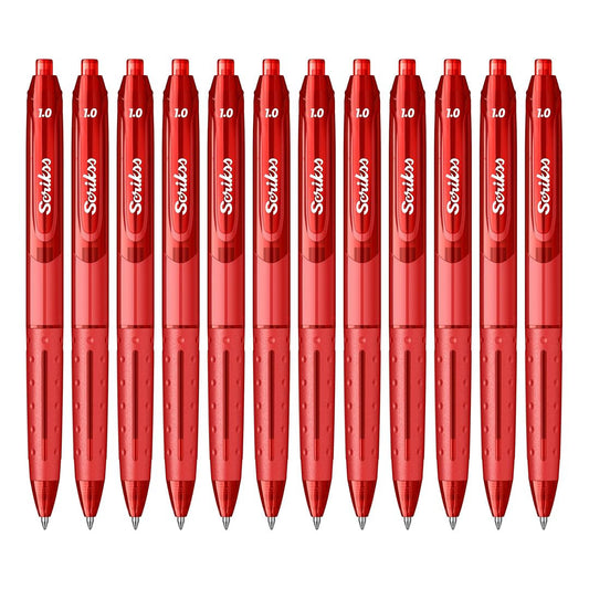 Scrikss | Office Hybrid | Ballpoint Pen | Red |  12 Pcs Pack